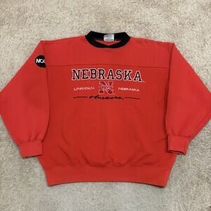 Vintage Nebraska Husker Lee Sports Crewneck Men's Large Red Embroidered NCAA